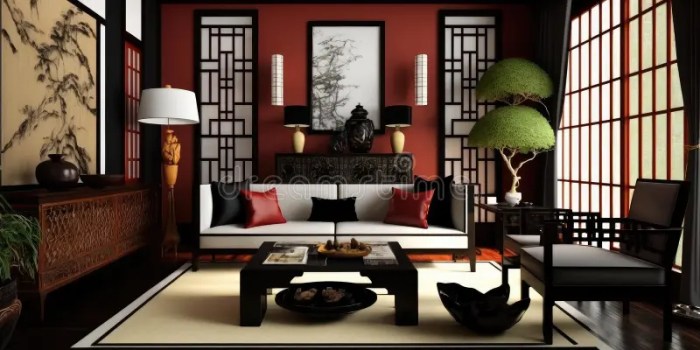 Asian Inspired Modern Living Room Interior Stock Illustration ...